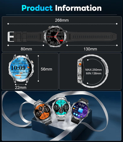 LIGE Military Smart Watches for Men(2 Bands),1000mAh/1.85" HD Large Screen Smartwatch, Flashlight/110+ Sports Modes/Sleep Monitor, Fitness Tracker Watch for Android iOS,Black