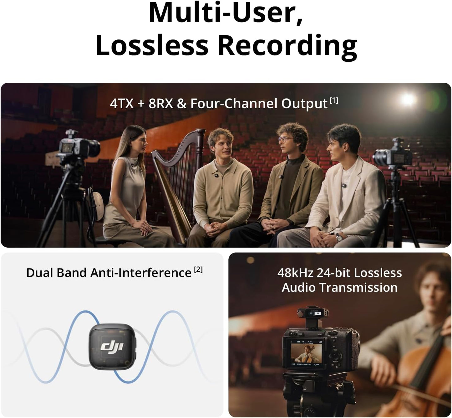 DJI Mic (2 TX + 1 RX + Charging Case), Wireless Lavalier Microphone, 250m (820 ft.) Range, 15-Hour Battery, Noise Cancellation Wireless Microphone for PC, iPhone, Record Interview, YouTube, Black | Dual Transmitters Plus 1 Receiver, Up to 250 M Line-of-Si