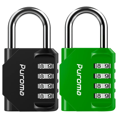 Puroma 2 Pack Combination Lock 4 Digit Padlock for School Gym Locker, Sports Locker, Fence, Toolbox, Case, Hasp Storage (Black & Code Window)
