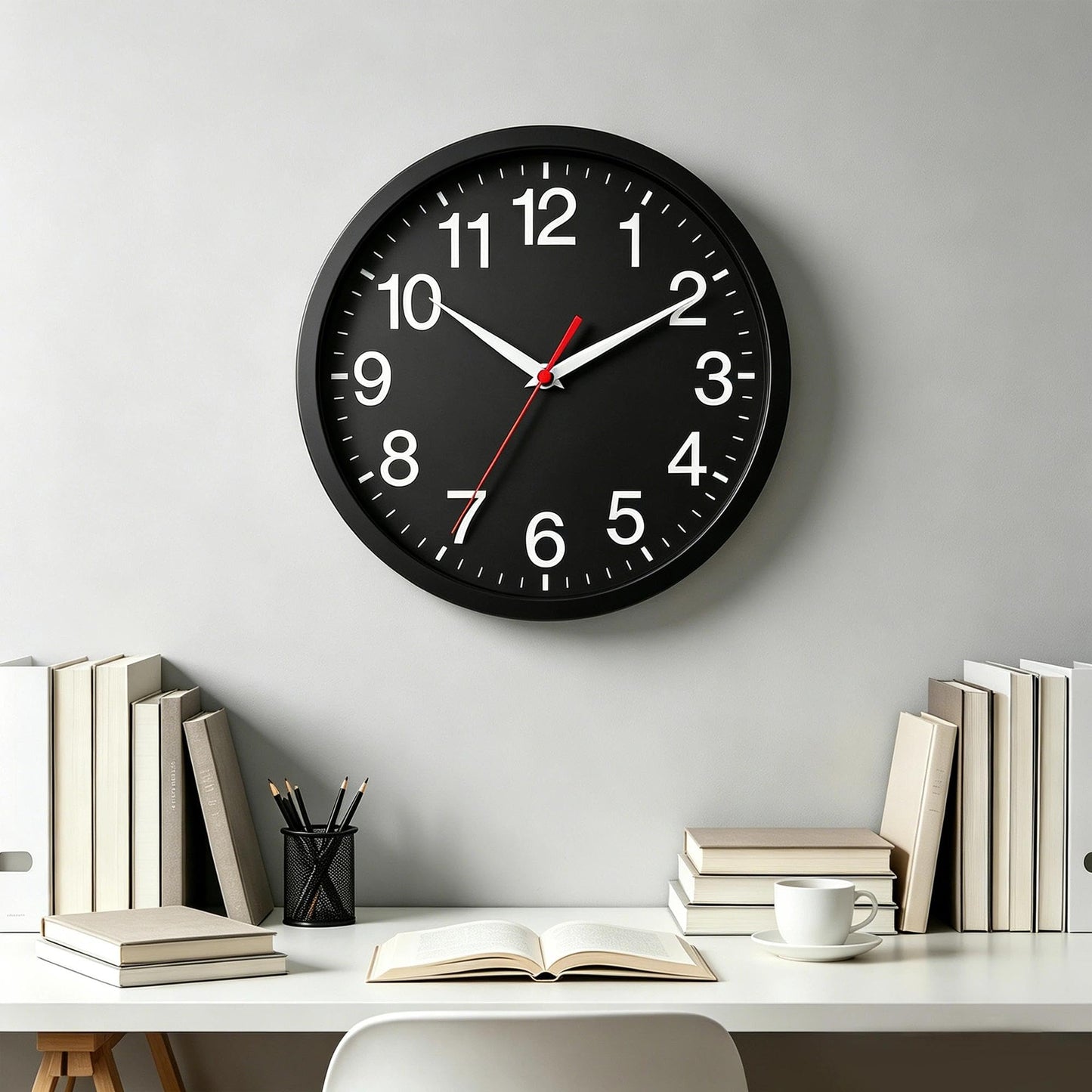Rohioue Wall Clock Modern 8 Inch Battery Operated Silent Non Ticking Small Analog Clock for Living Room Office Home Bedroom Kitchen Bathroom(Black)