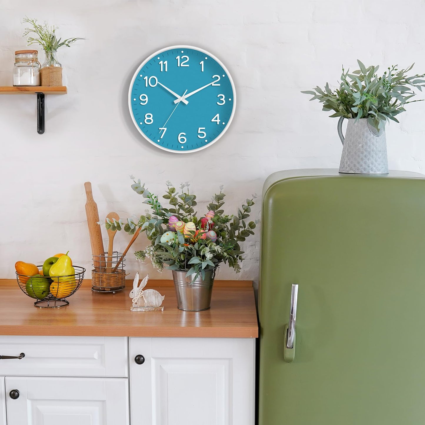 Roymnie Wall Clock Green, Silent Wall Clocks Battery Operated 8 Inch-Modern Non Ticking Analog Clock Decorative for Kitchen Office Bathroom Bedroom(Gold)