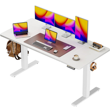 Huuger 55 x 28 Large Electric Standing Desk, Height Adjustable Computer Desk, 27.6" Deep Desktop, Stand up Gaming Office Table with 2 Hooks, 3 Preset Heights, for Home Office, Black