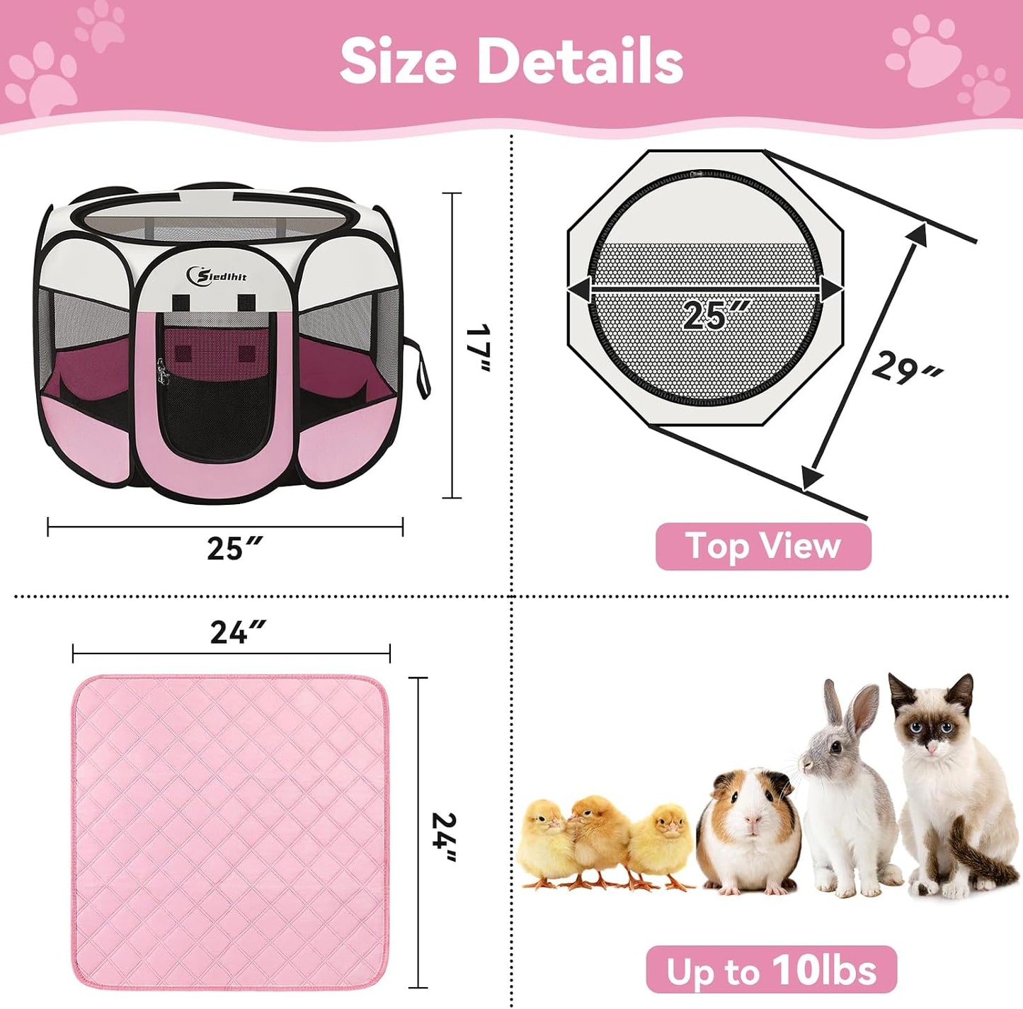 Siedihit Dog Cat Playpen, Puppy Pet Playpen Indoor for Small Dog Crate Tent Cage Outdoor, Portable Pop Up Dogs Enclosure Kennel with Carrying Case for Dogs/Cats/Rabbits(Grey, Small