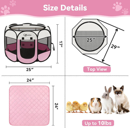 Siedihit Dog Cat Playpen, Puppy Pet Playpen Indoor for Small Dog Crate Tent Cage Outdoor, Portable Pop Up Dogs Enclosure Kennel with Carrying Case for Dogs/Cats/Rabbits(Grey, Small
