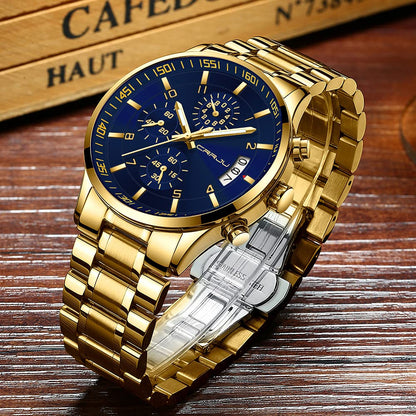 CRRJU Men's Fashion Stainless Steel Watches Date Waterproof Chronograph Wristwatches,Black Steel Band Waterproof Quartz Watch for Men