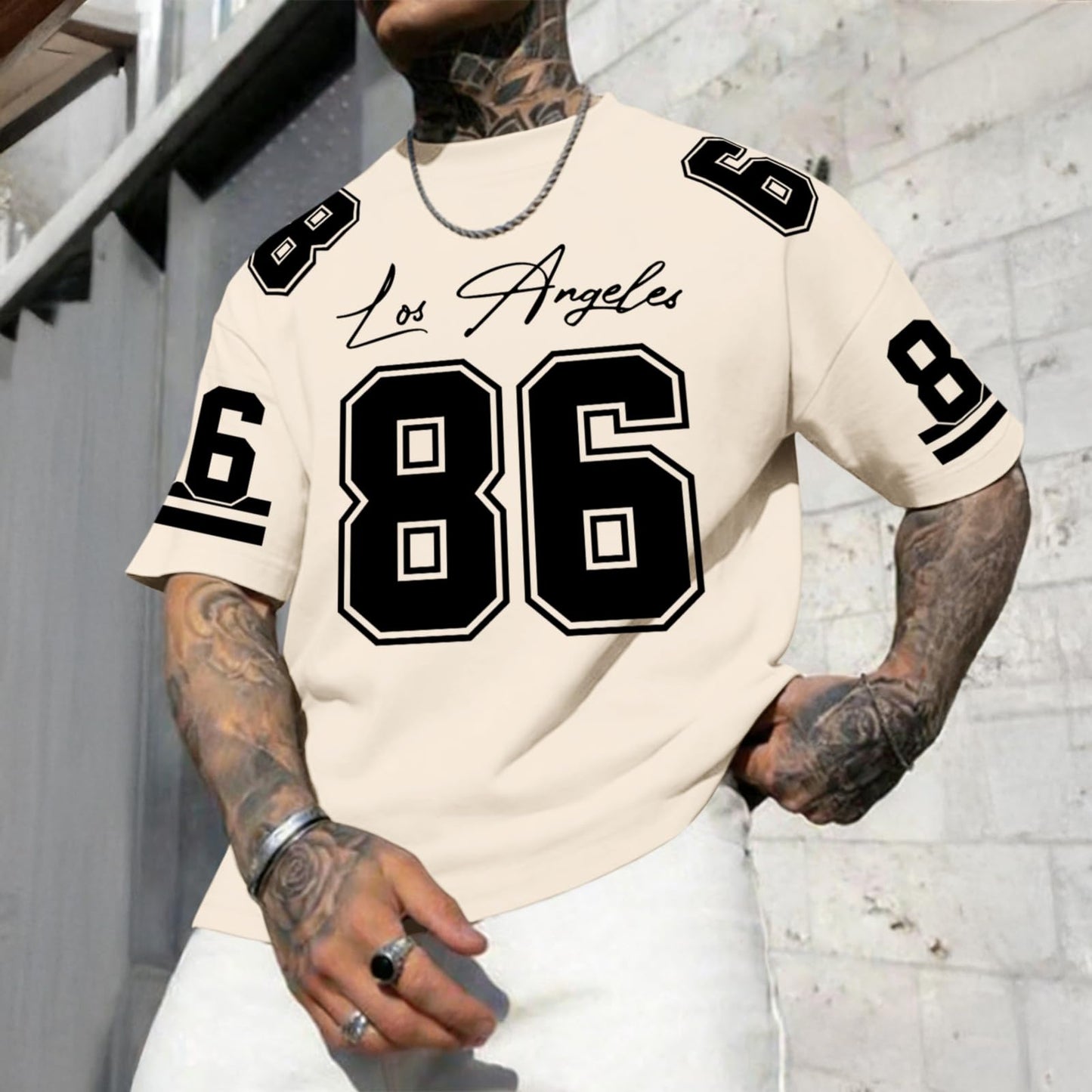 Graphic Tees Men Oversized Streetwear Tshirts for Men Number Los Angeles Print Jerseys Shirt Casual Tee Top