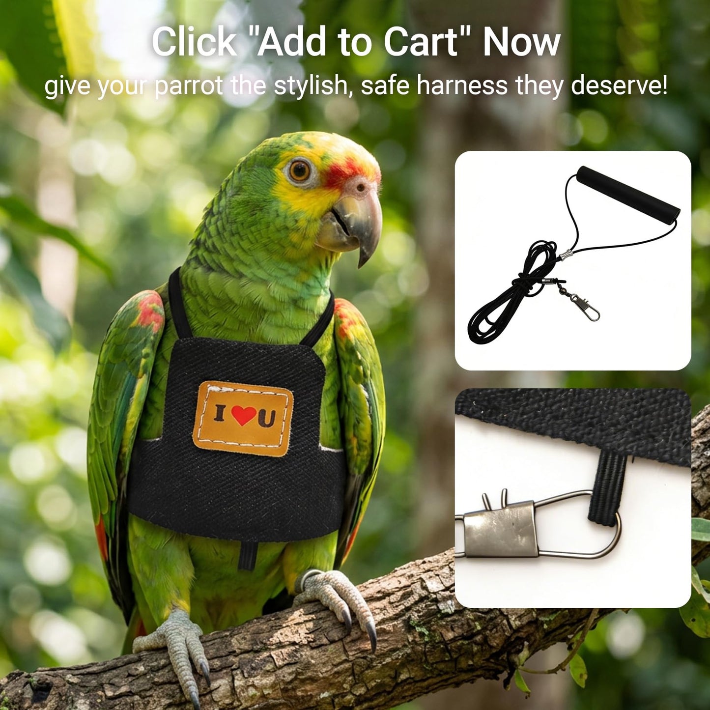 Bird Flight Harness Vest, Adjustable Training Design Anti-Bite, Suit with Leash for Parakeets Cockatiels Conures Budgies, Bird Flying Clothes with Rope and Handle (Cowboy L)