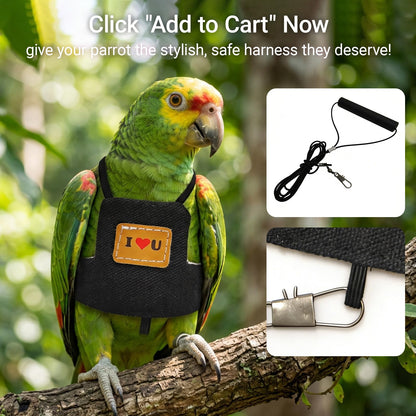 Bird Flight Harness Vest, Adjustable Training Design Anti-Bite, Suit with Leash for Parakeets Cockatiels Conures Budgies, Bird Flying Clothes with Rope and Handle (Cowboy L)