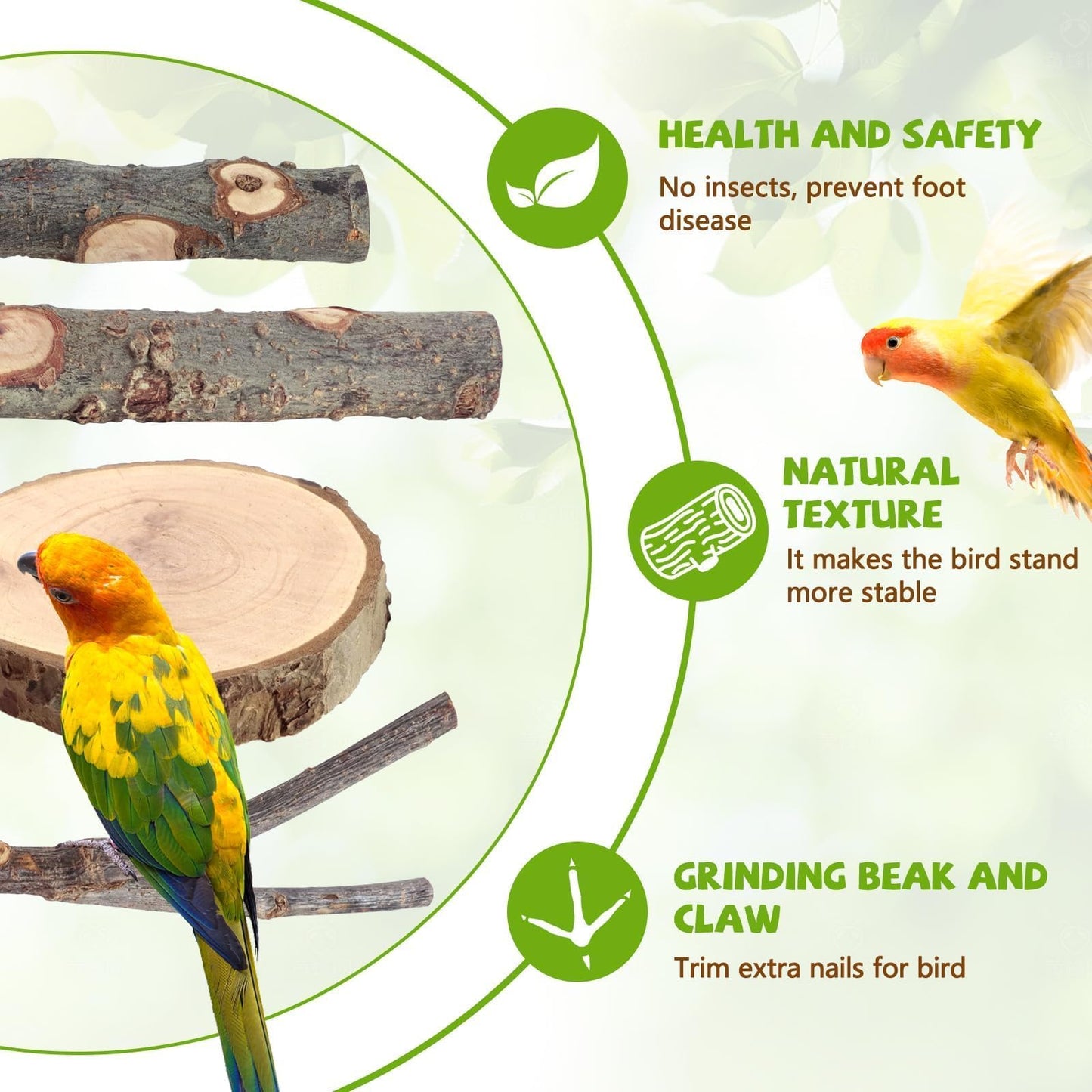 8 PCS Bird Perch Set for Cage - Natural Apple Wood Platforms & Hardwood Branches for Parakeets, Budgies, Cockatiels - Small Bird Habitat Gym, Climbing Stand & Safe Chew Toys