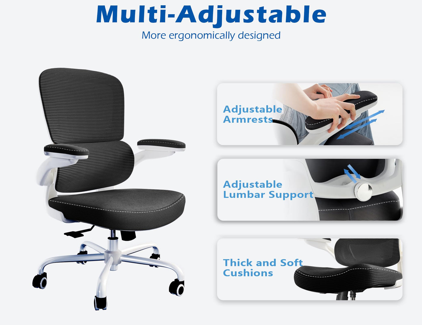 TRALT Ergonomic Office Chair - Desk Chair with Adjustable Lumbar Support Computer Chair - Mesh Comfy Chair with Flip-up Armrests - Gaming Chairs for Adults Home Office (Leather, White)