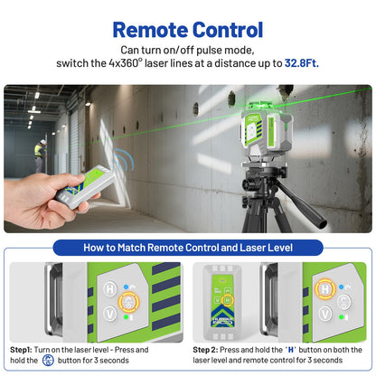 Huepar Pro Laser Level 360 Self Leveling, 4x360° Green Cross Line Laser Tool Set with Receiver for Outdoor&Long Distance Use Up to 660ft, Rechargeable Lazer Leveler Tool for Construction -ZK04CG-LR300