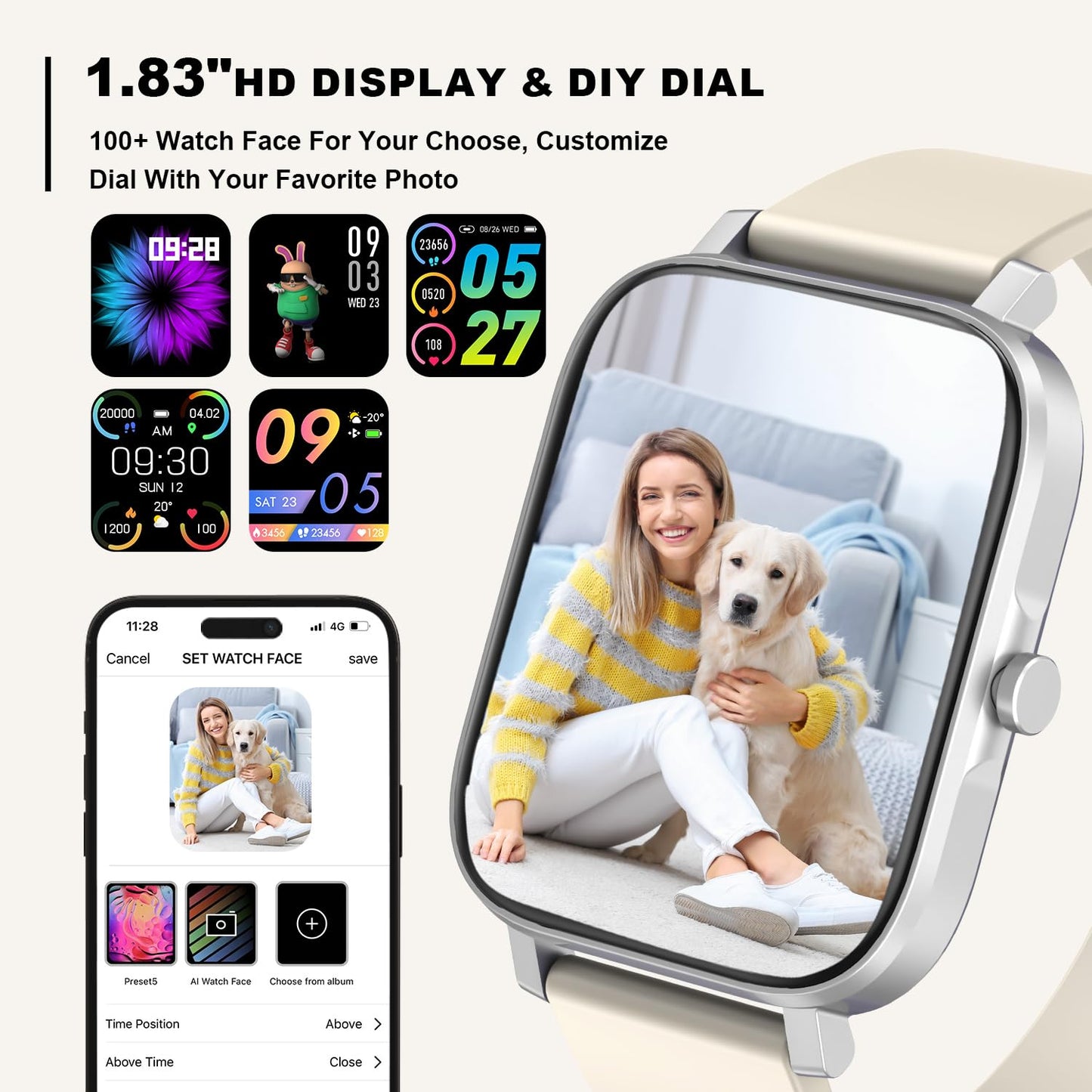 Smart Watch for Men Women Compatible with iPhone Samsung Android Phone 1.69 inch Full Touch Screen IP68 Waterproof Bluetooh Fitness Tracker Heart Rate/Sleep Monitor (Black)