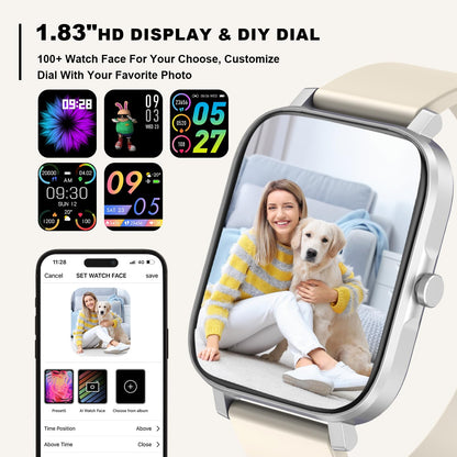 Smart Watch for Men Women Compatible with iPhone Samsung Android Phone 1.69 inch Full Touch Screen IP68 Waterproof Bluetooh Fitness Tracker Heart Rate/Sleep Monitor (Black)