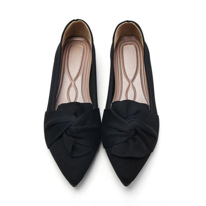 HIULYCENCE Flats for Womens Pointed Toe Ballet Flats with Bow Comfortable Knit Dressy Flats