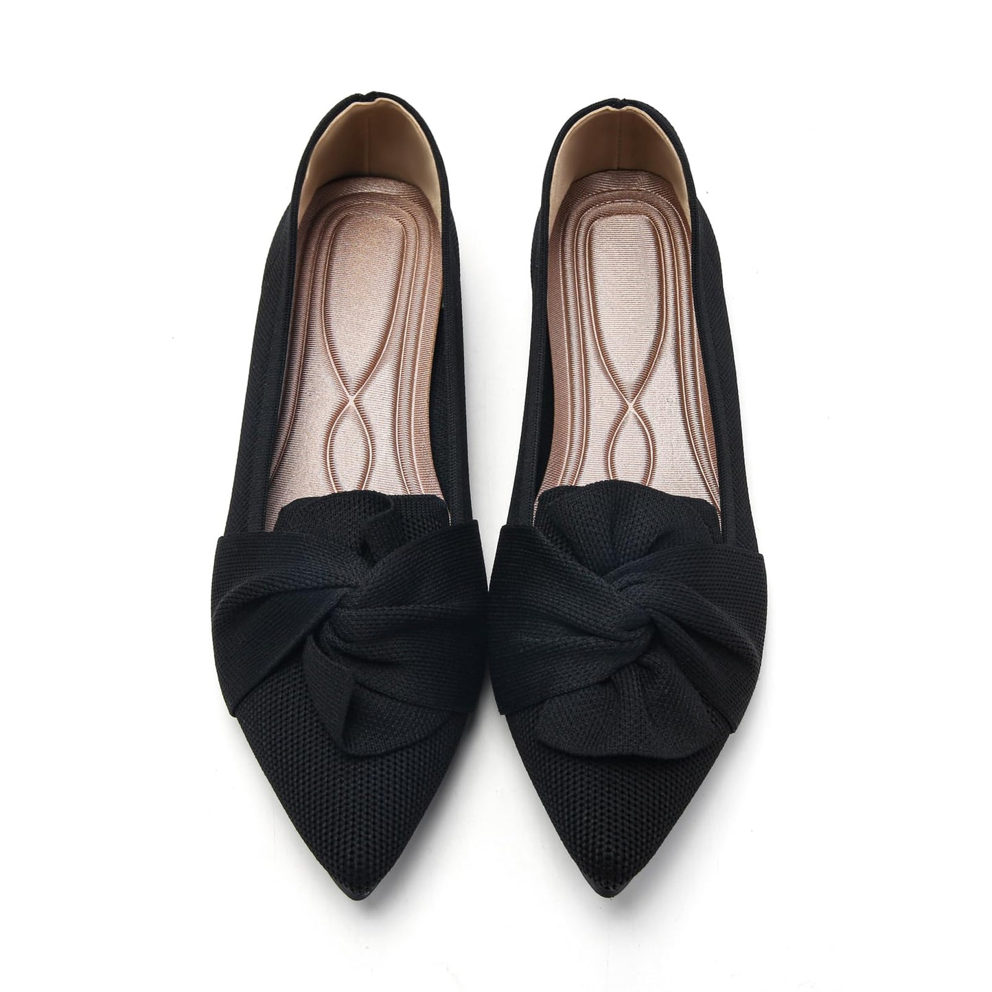 HIULYCENCE Flats for Womens Pointed Toe Ballet Flats with Bow Comfortable Knit Dressy Flats