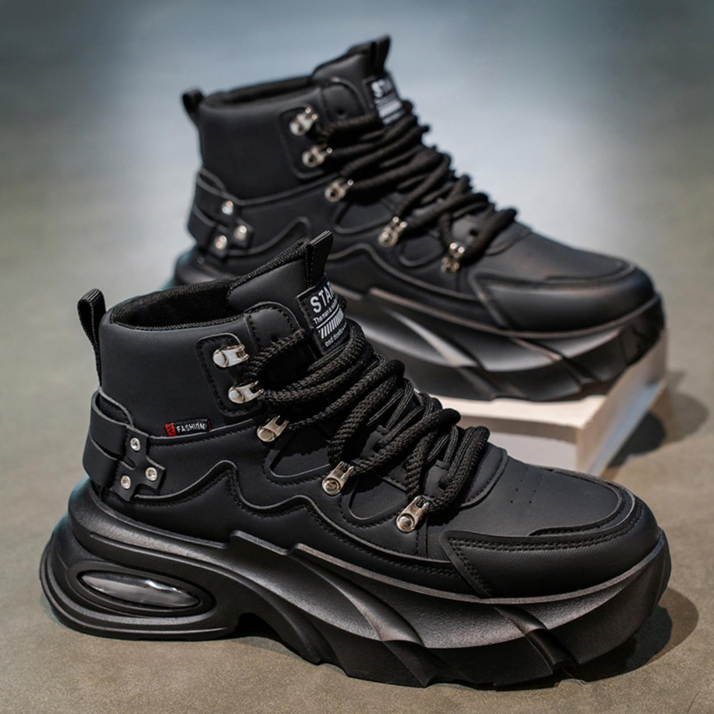 Men's Fashion Platform Sneakers —— Durable, Platform, high - top Casual Shoes, Durable Platform lace - up Casual Shoes, Suitable for Outdoor and Daily wear