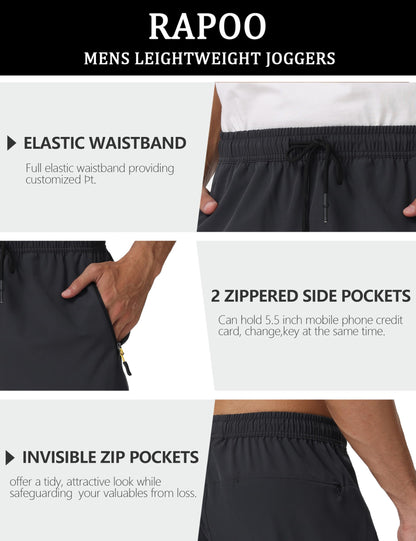 Rapoo Mens Lightweight Hiking Pants Quick Dry Stretch Joggers for Running Workout Casual