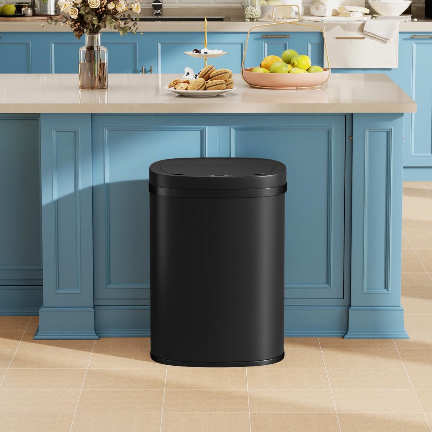 BestOffice | 13 Gallon Trash Can with Lid | Automatic Touchless Garbage Can | Odor Control | Modern Oval Design | Easy to Clean | Stainless Steel | Fits Any Kitchen, Bathroom, Office or Home