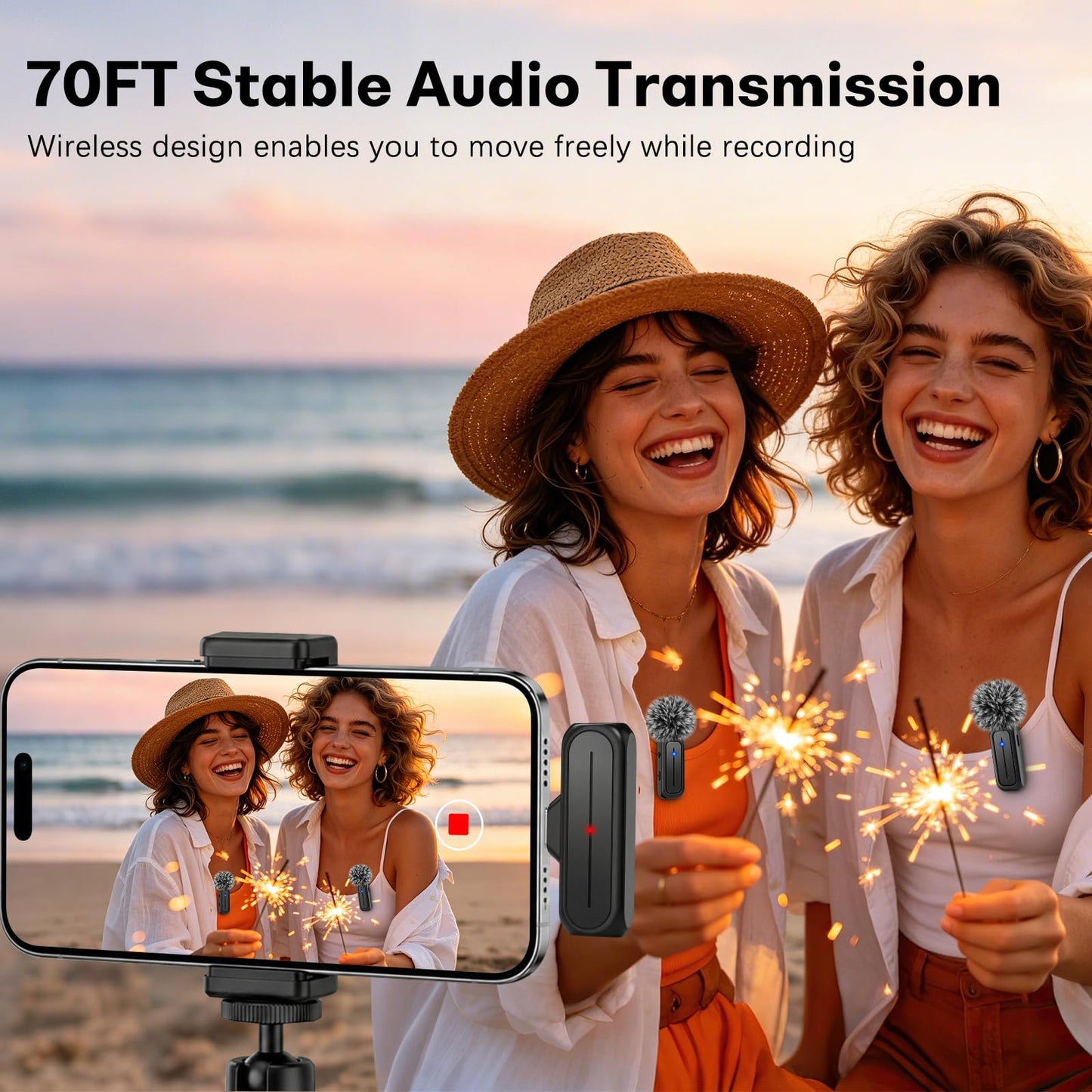 MAYBESTA Wireless Mini Microphone for iPhone, Android Phone - 2 Pack Lavalier Lapel Mic for Audio Video Recording - Clip on Content Creator Microphones for YouTube Tiktok Podcast Vlogging