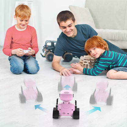 ALLCELE Girls Robot Toy, Rechargeable RC Robot for Kids, Remote Control Toy with Music and LED Eyes, Gift for Children Age 3 Years and Up - Pink