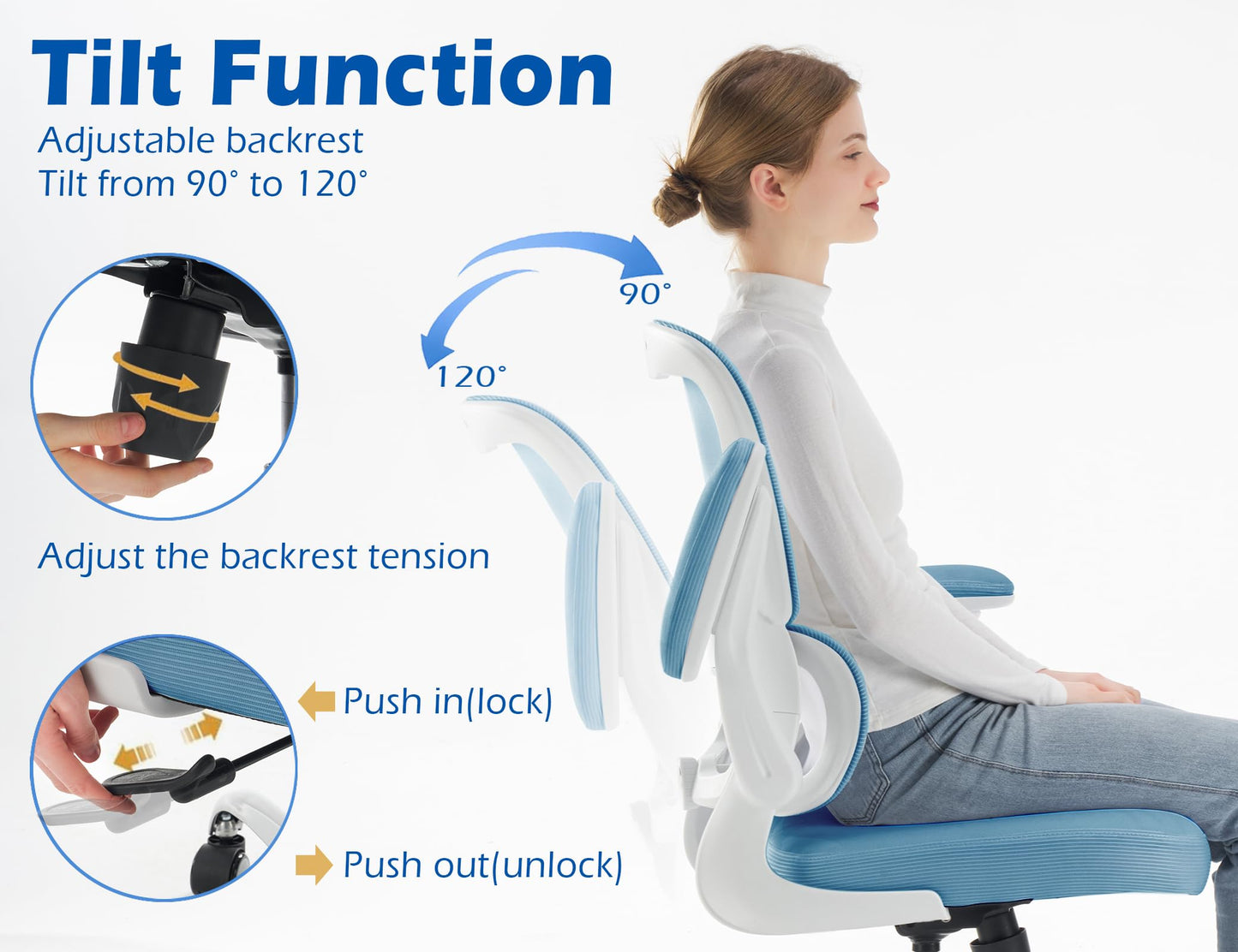 TRALT Ergonomic Office Chair - Desk Chair with Adjustable Lumbar Support Computer Chair - Mesh Comfy Chair with Flip-up Armrests - Gaming Chairs for Adults Home Office (Leather, White)
