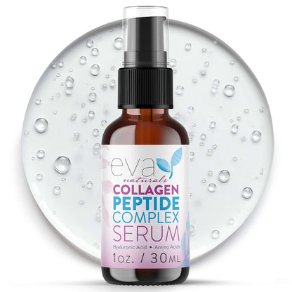 Collagen Serum for Face by Eva Naturals - Anti Aging Multi Peptide Face Serum with Hyaluronic Acid - Firming Hydrating Wrinkle Reducer Peptide Serum for Women & Men - Fragrance Free 2 oz