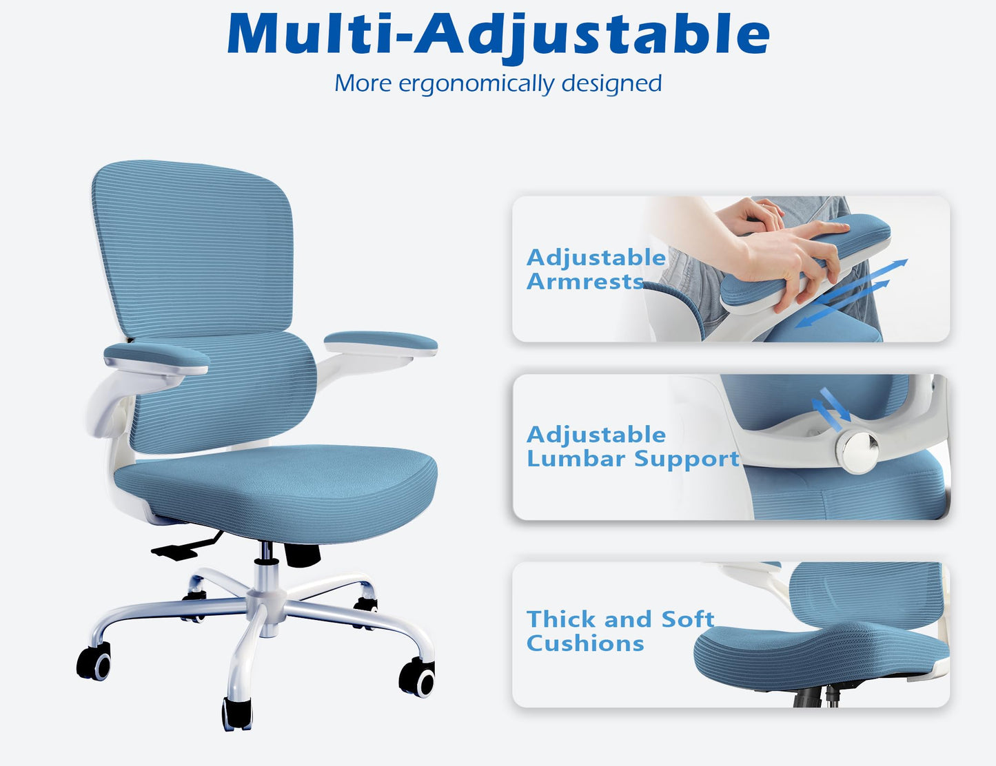 TRALT Ergonomic Office Chair - Desk Chair with Adjustable Lumbar Support Computer Chair - Mesh Comfy Chair with Flip-up Armrests - Gaming Chairs for Adults Home Office (Leather, White)