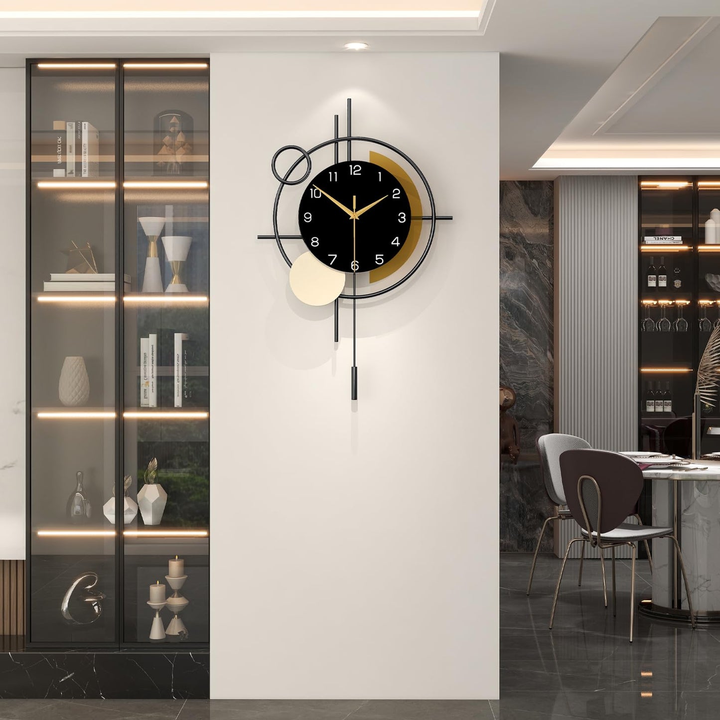 Wall Clock Decorative Large Modern Wall Clock Silent Non-Ticking Battery Operated Gold Unique Pendulum Clock for Living Room,Bedroom,Office,Kitchen,Bathroom,Wall Decor 13.8x21.9in