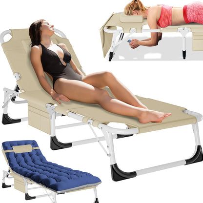 MOPHOTO Folding Lounge Chair 5-Position, Folding Cot, Portable Outdoor Chaise Lounge Chair for Sun Tanning, Perfect for Pool Beach Patio Sunbathing