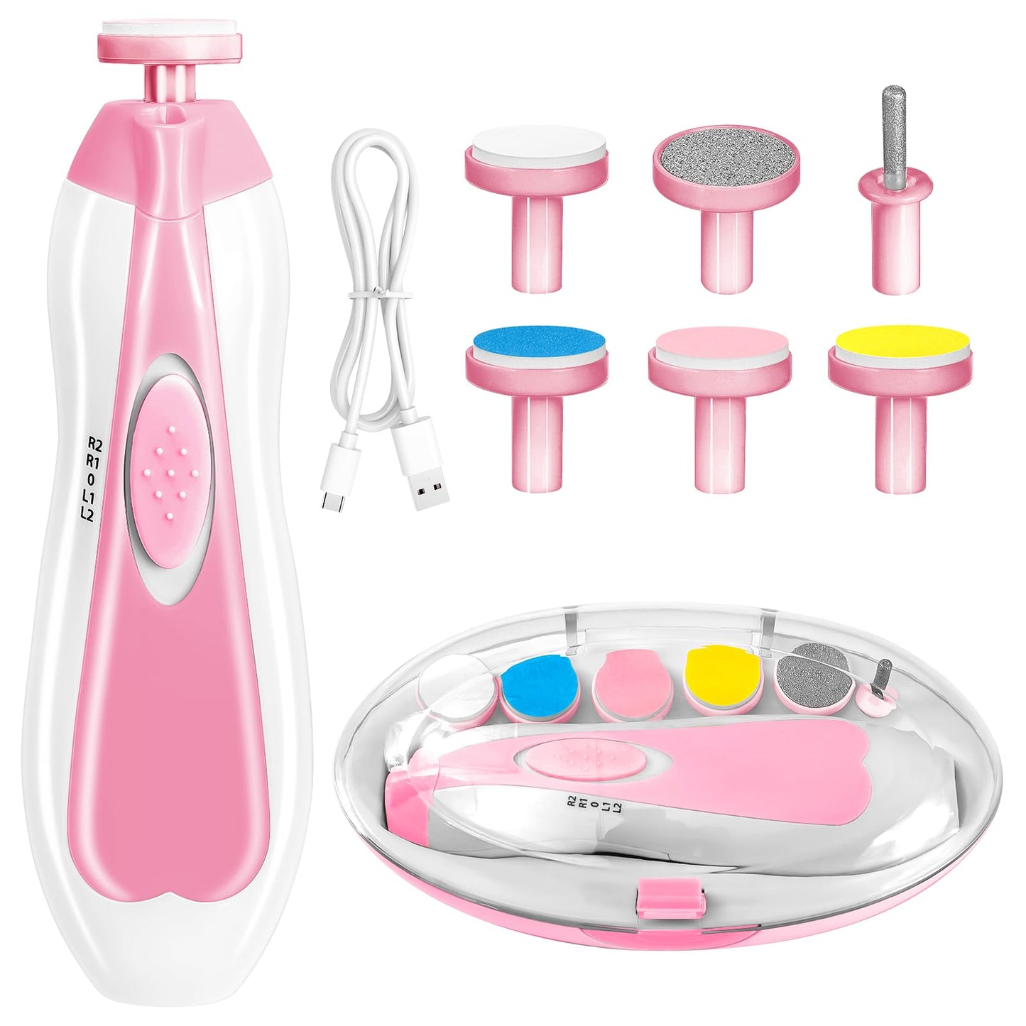 Electric Nail File Drill for Baby No Sharp Claws Hurt, 6 in 1 Safety Cutter Trimmer Clipper for Toes and Fingers (Blue)