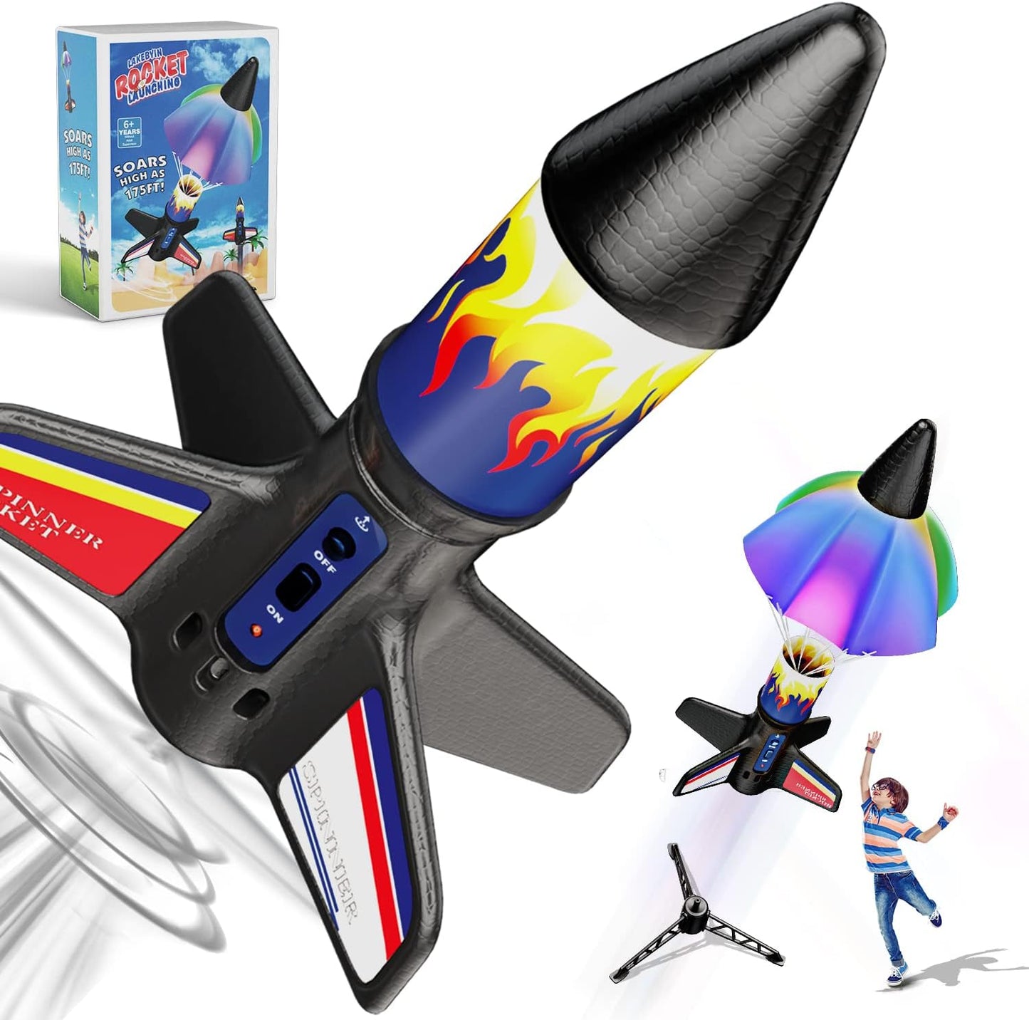 Rocket Launcher for Kids, Electric Flying Model Rocket Toy Kit | Motorized Powered Rocket with Parachute Recovery, 2 Flight Heights 85-150ft, Rechargeable Outdoor STEM Toys Gifts