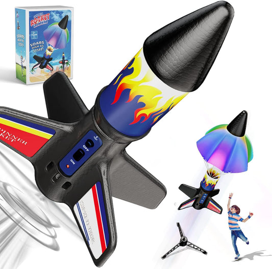 Rocket Launcher for Kids, Electric Flying Model Rocket Toy Kit | Motorized Powered Rocket with Parachute Recovery, 2 Flight Heights 85-150ft, Rechargeable Outdoor STEM Toys Gifts