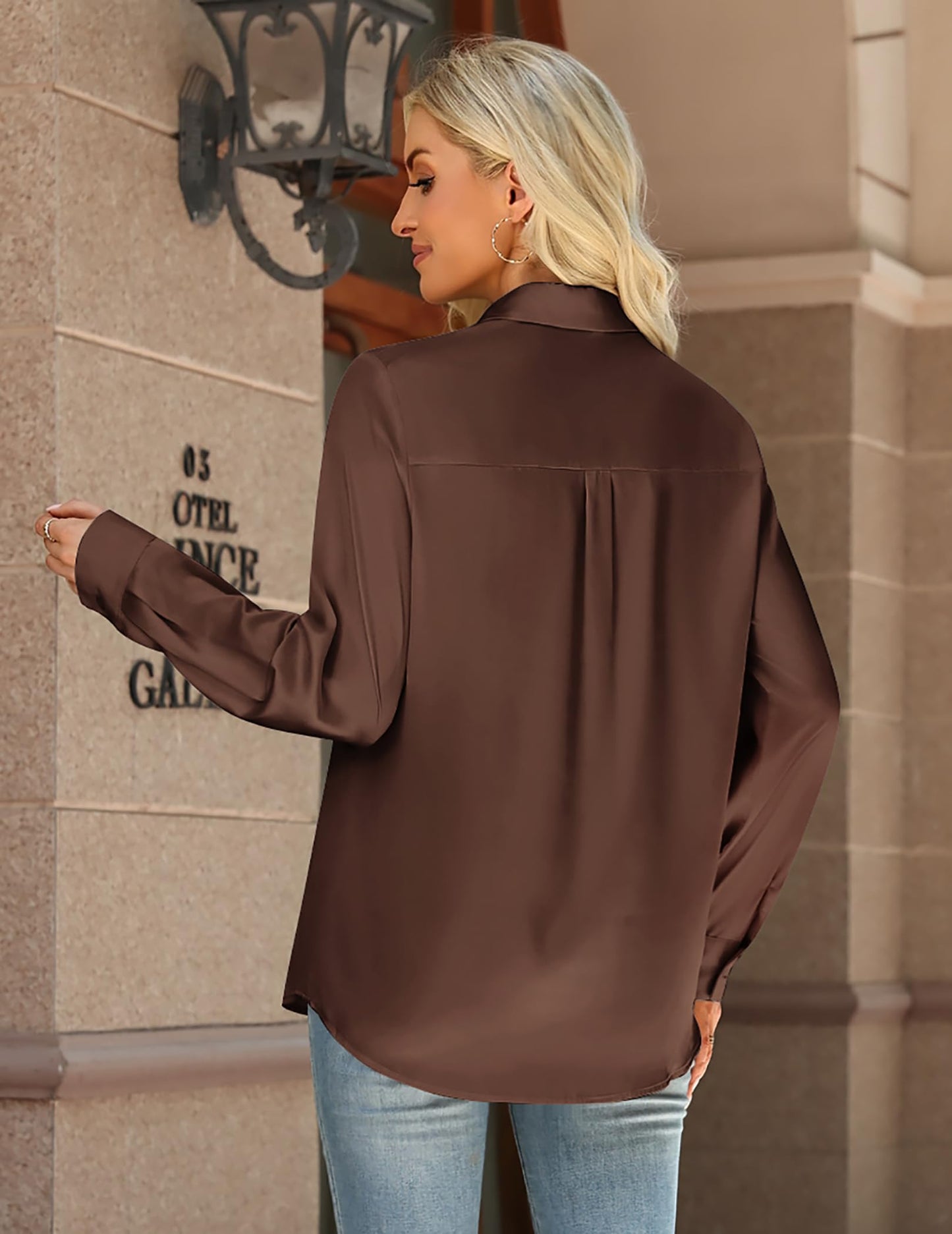 Zeagoo Womens Tops Satin Blouse Long Sleeve Shirts V Neck Dressy Casual | Button Down Business Outfits Fall Fashion With Pockets