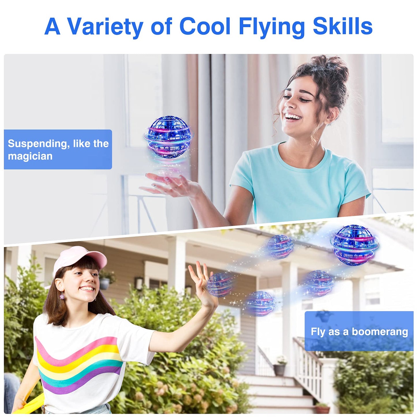 Ciniffo 2026 Upgraded Flying Orb Ball Toy with Dazzling Lights, Magic Hover Spinner, Cool Boomerang Hand Drone, Galaxy Ball Cosmic Globe, Indoor Outdoor Toys Gift for Kids 6 7 8 9 10+ Boys Girls
