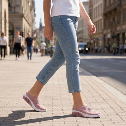 Women's Mesh Stretch Knitted Air Cushion Mule Clogs Fashion Comfortable Closed Round Toe Breathable Slip On Wedge Orthopedic Mules Sneaker for Summer Casual Beach Walking Slippers