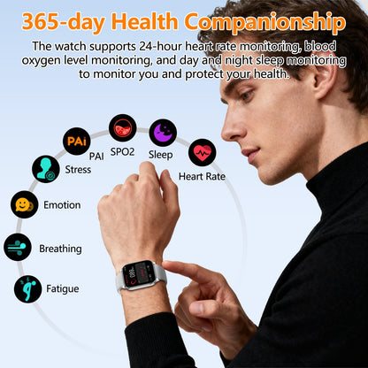 Smart Watch for Women Men, GPS Smartwatches with Heart Rate/SpO2/Sleep/Stress Monitor, 100+ Sports Fitness Watches, IP68 Waterproof Activity Tracker for Android/ iOS Phone (Silver, 1.96"_GPS+Map)