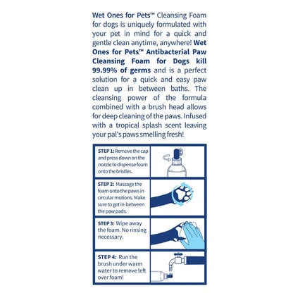 Wet Ones for Pets Antibacterial Dog Paw Cleaner with Built-in Scrubber Brush, Tropical Splash Scent - Foaming Cleanser for Dog Paws - Paw Washer & Grooming Care, 5 Ounce