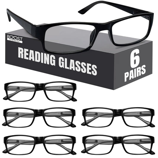 Boost Eyewear Reading Glasses, Traditional Black Frames, with Spring Loaded Hinges