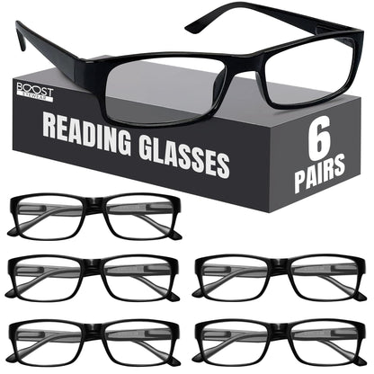 Boost Eyewear Reading Glasses, Traditional Black Frames, with Spring Loaded Hinges