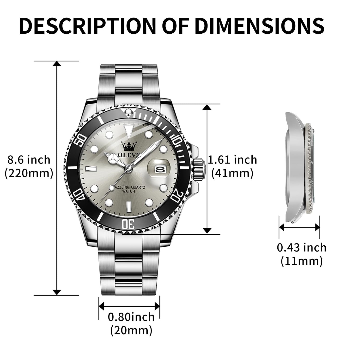 OLEVS Luxury Watches for Men Big Face Stainless Steel Business Dress Analog Quartz Watch with Day Waterproof Luminous Mens Wrist Watch