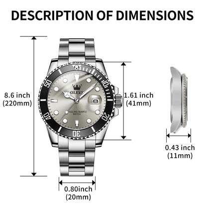 OLEVS Luxury Watches for Men Big Face Stainless Steel Business Dress Analog Quartz Watch with Day Waterproof Luminous Mens Wrist Watch