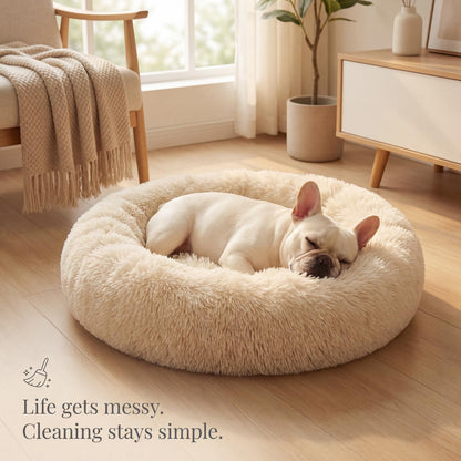 Small Calming Dogs Bed for Small Dogs Anti-Anxiety Machine Washable Fluffy Luxury Anti-Slip Waterproof Mute Base Warming Cozy Soft Pet Puppy Round Bed