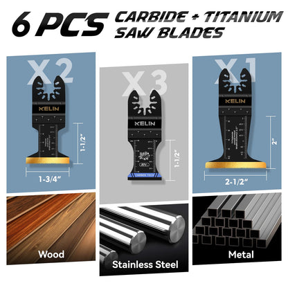 KELIN 6PCS Oscillating Multi Tool Hook Knife Blades, Multitool Saw Blades for Soft Materials Like Roofing Shingles, Carpet, Cardboard & PVC Flooring, Universal Interface