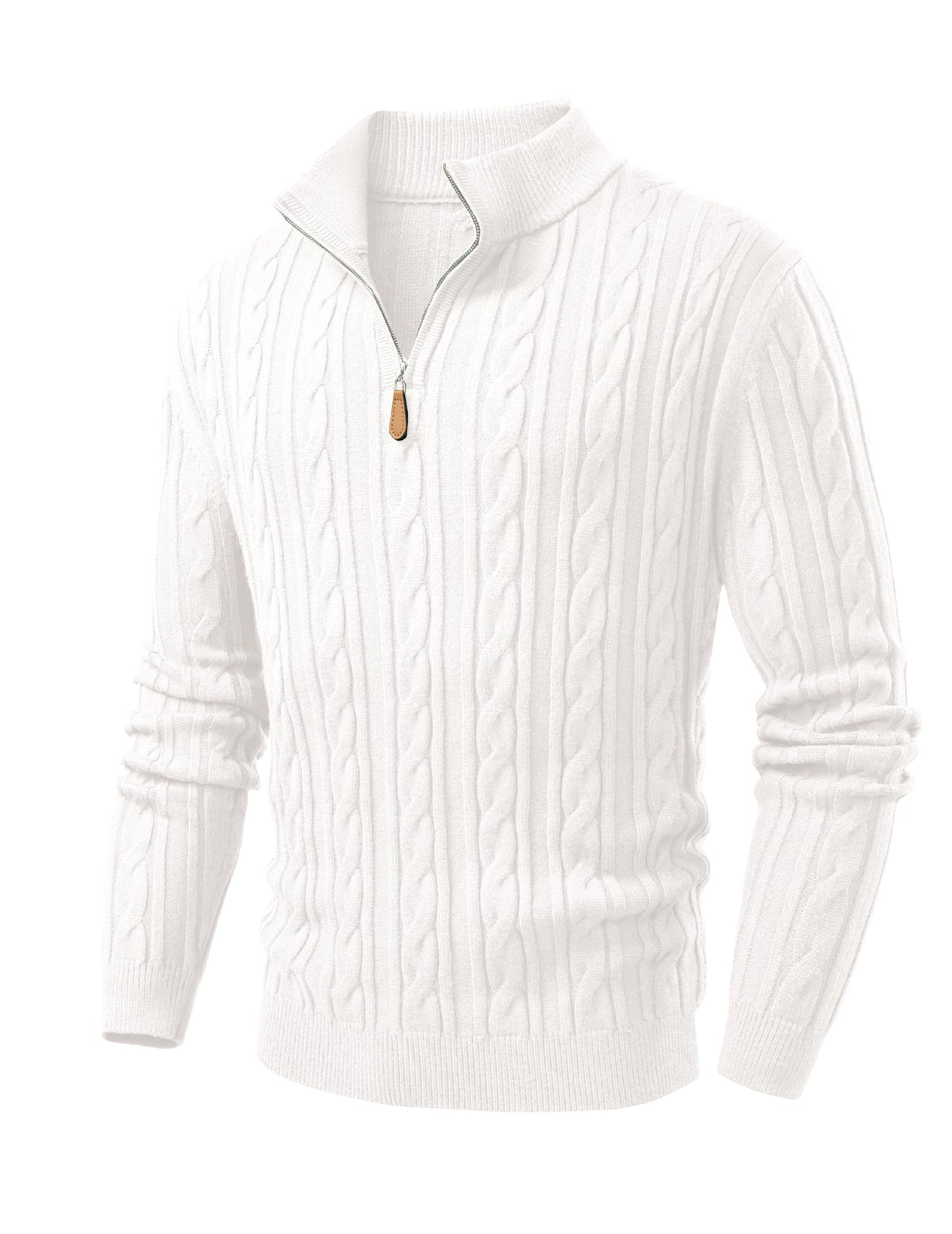 JMIERR Men's Quarter Zip Pullover Sweater Cable Knit Casual Stand Collar Texture Knitted Sweaters