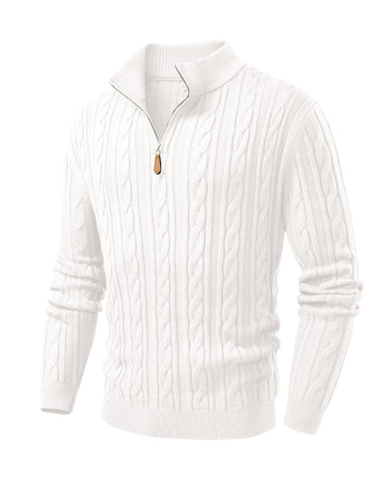 JMIERR Men's Quarter Zip Pullover Sweater Cable Knit Casual Stand Collar Texture Knitted Sweaters