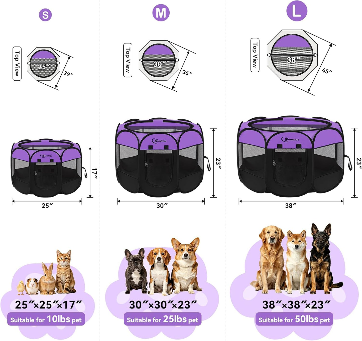 Siedihit Dog Cat Playpen, Puppy Pet Playpen Indoor for Small Dog Crate Tent Cage Outdoor, Portable Pop Up Dogs Enclosure Kennel with Carrying Case for Dogs/Cats/Rabbits(Grey, Small