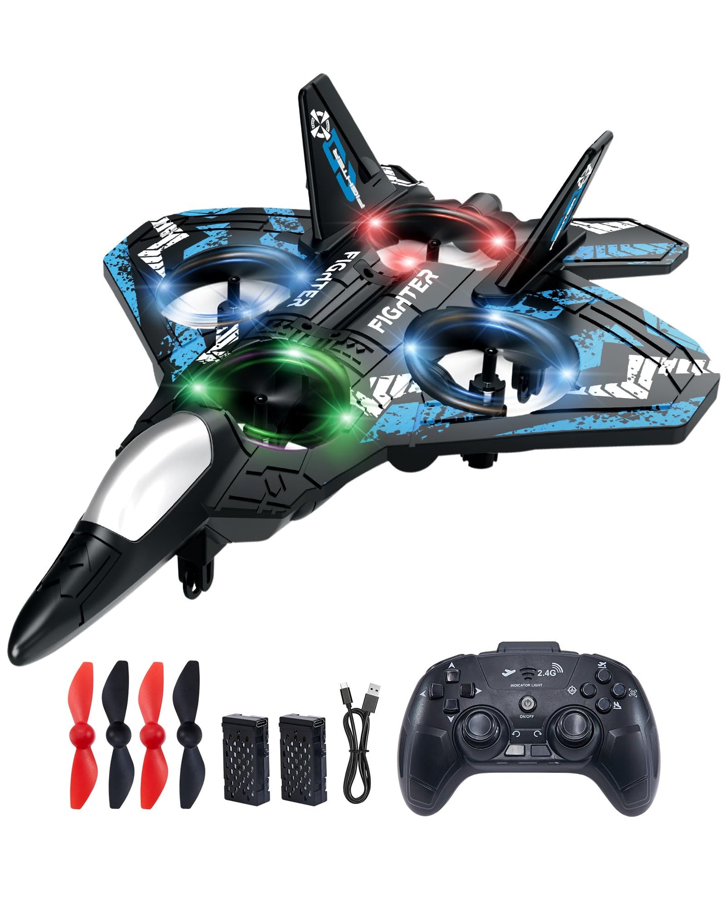 JoyRapt Form RC Plane Drones for Kids, Remote Control Airplane, Aircrafts for Boys and Girls, Jet Helicopter Drones with LED Lights 360° Flip, 4 Rechargeable Batteries (Two Pack)
