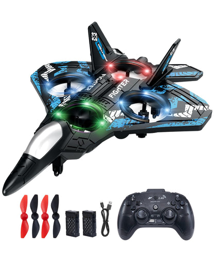 JoyRapt Form RC Plane Drones for Kids, Remote Control Airplane, Aircrafts for Boys and Girls, Jet Helicopter Drones with LED Lights 360° Flip, 4 Rechargeable Batteries (Two Pack)