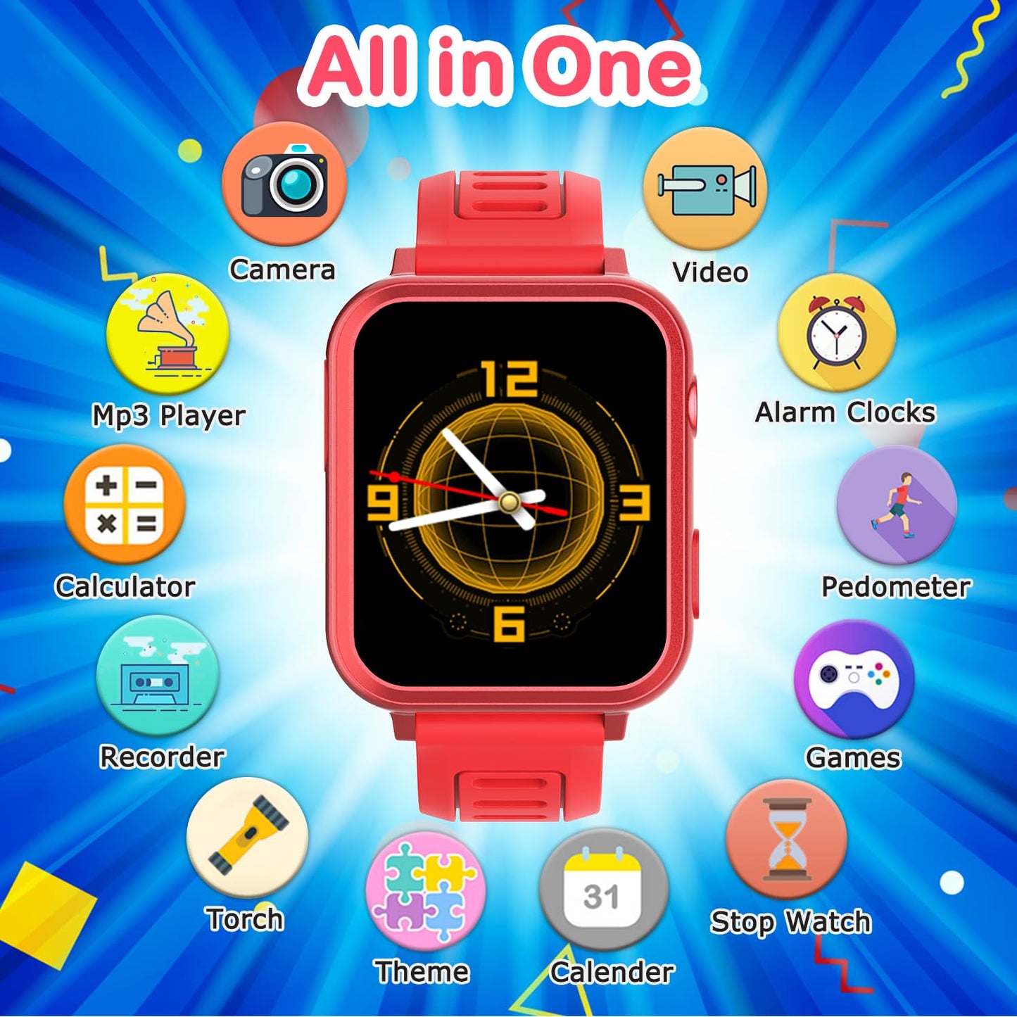 Cosjoype Kids Game Smart Watch for Kids with 39 Puzzle Games HD Touch Screen Camera Music Player Pedometer Alarm Clock Calculator Flashlight 12/24hr Kid Watch Gift for 4-12 Year Old Boys Toys for Kid