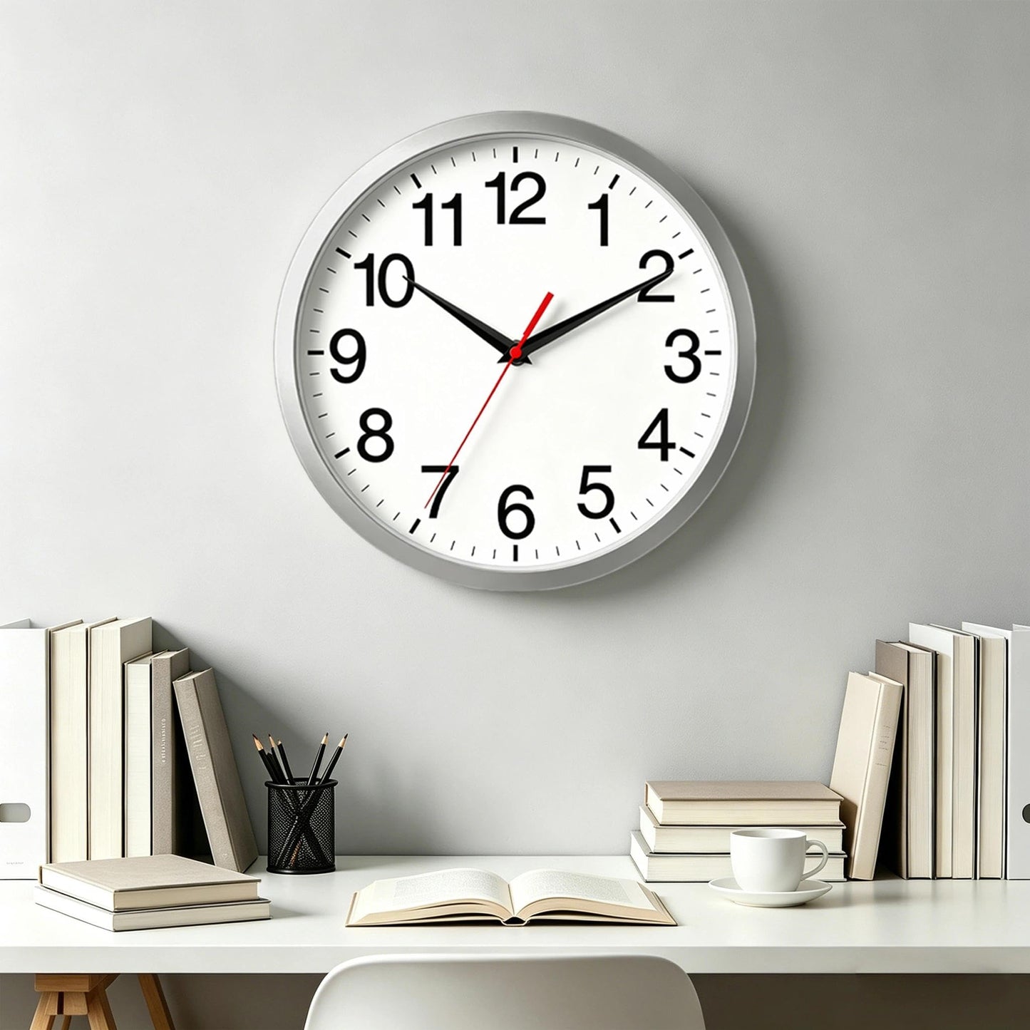 Rohioue Wall Clock Modern 8 Inch Battery Operated Silent Non Ticking Small Analog Clock for Living Room Office Home Bedroom Kitchen Bathroom(Black)